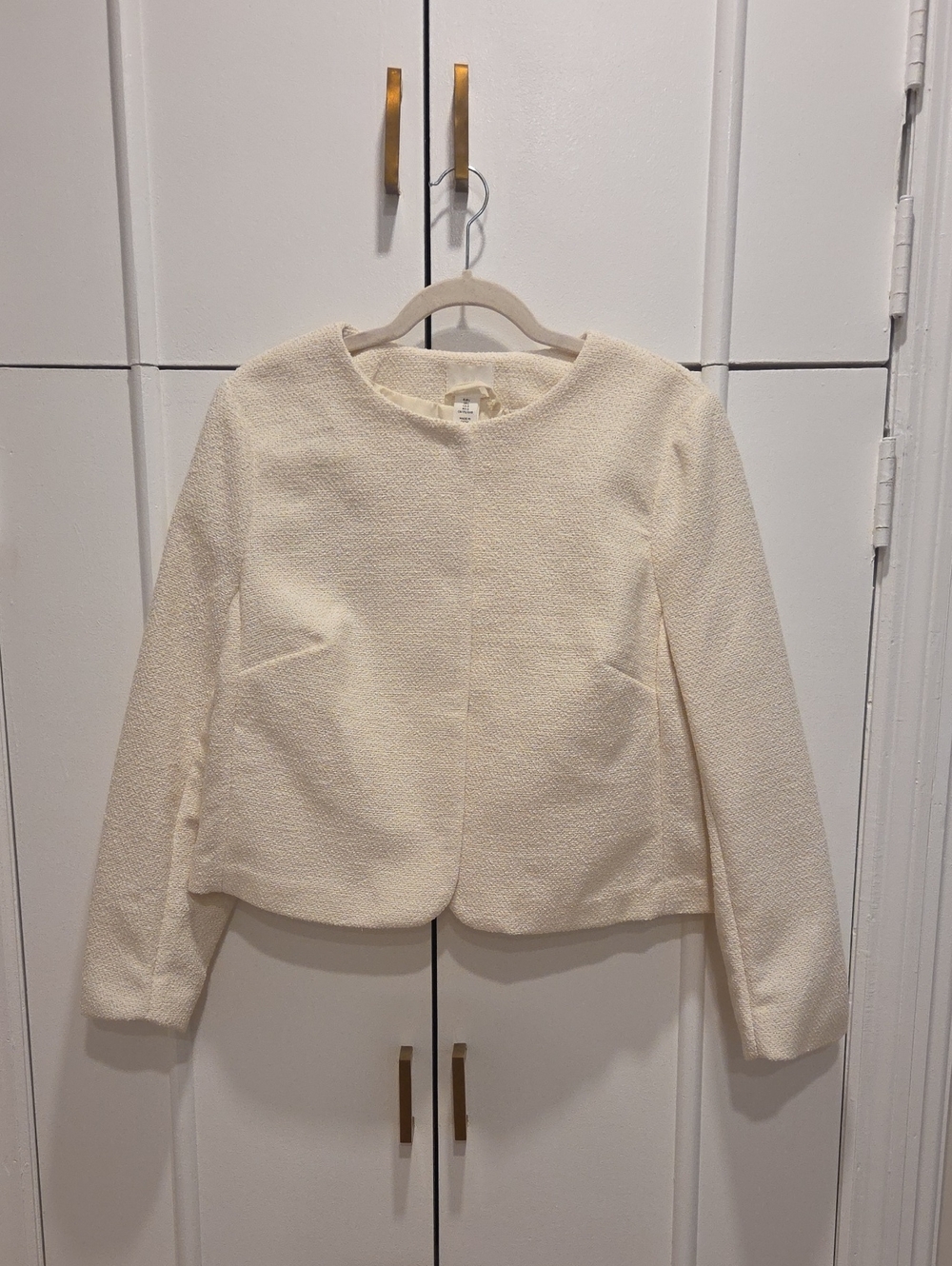 H&M Cream Textured Semi Crop Snap Front Jacket